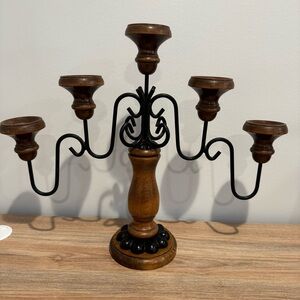Vintage 1960’s 5 Candle Candelabra Wooden/Wrought‎ Iron